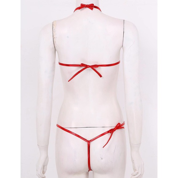 One Piece Sexy Swimsuit Metallic Red Micro Bikini - Picture 5 of 5